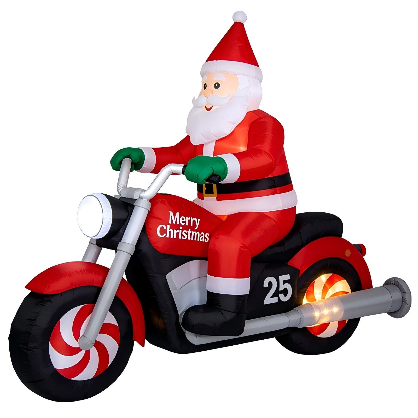 Christmas Inflatable Santa on Motorcycle with Candy Wheels & LED Lights