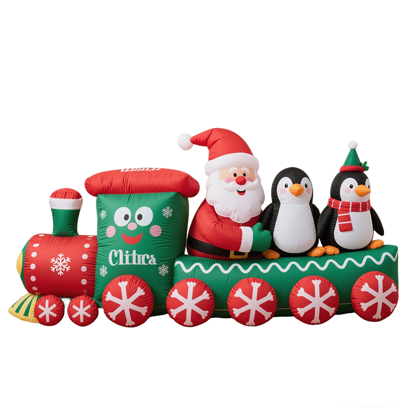 Christmas Inflatable Train: Santa, Penguins & Snowflake Wheels with LED Lights