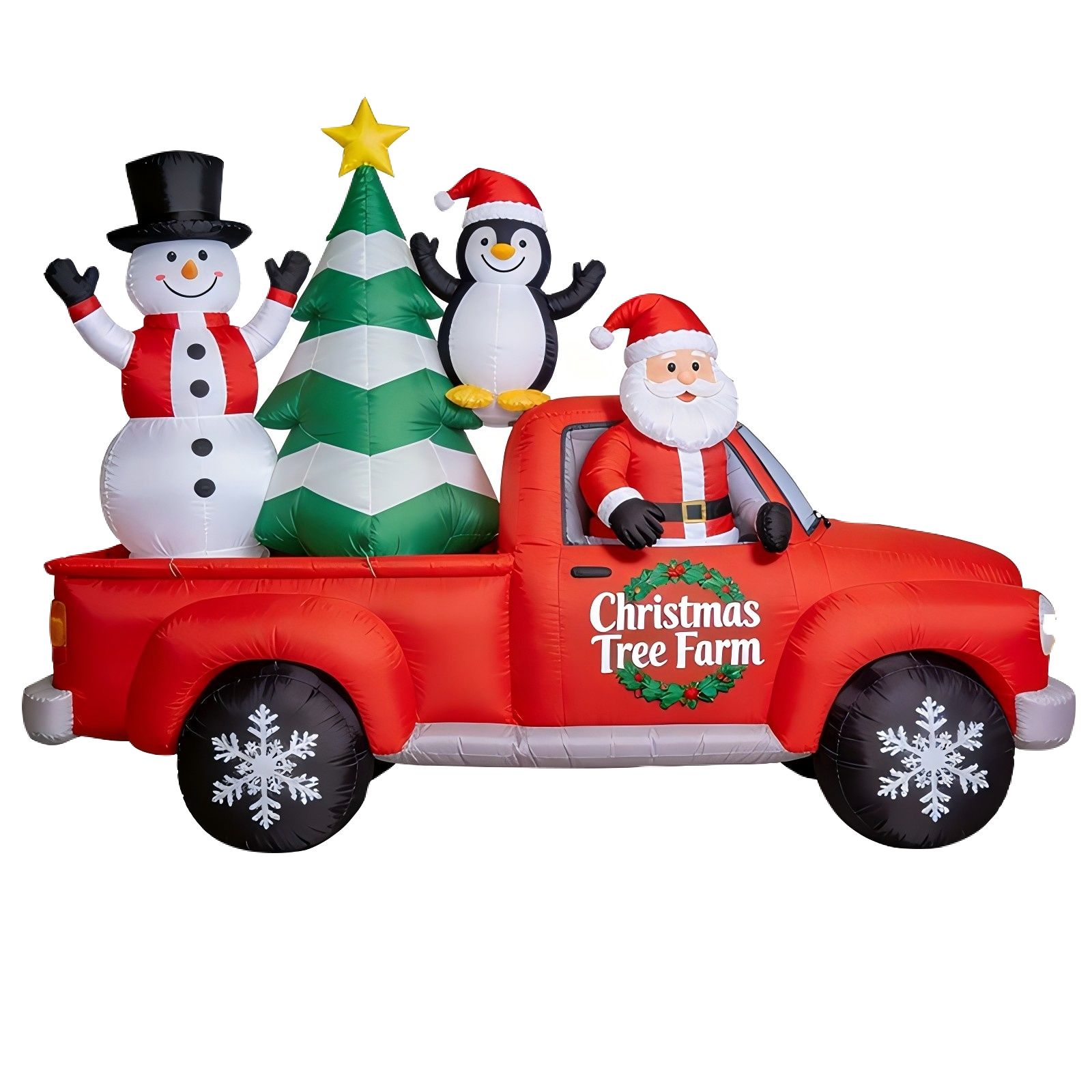 Christmas Inflatable Truck: Santa, Snowman & Penguin with Tree Farm (LED Lights)