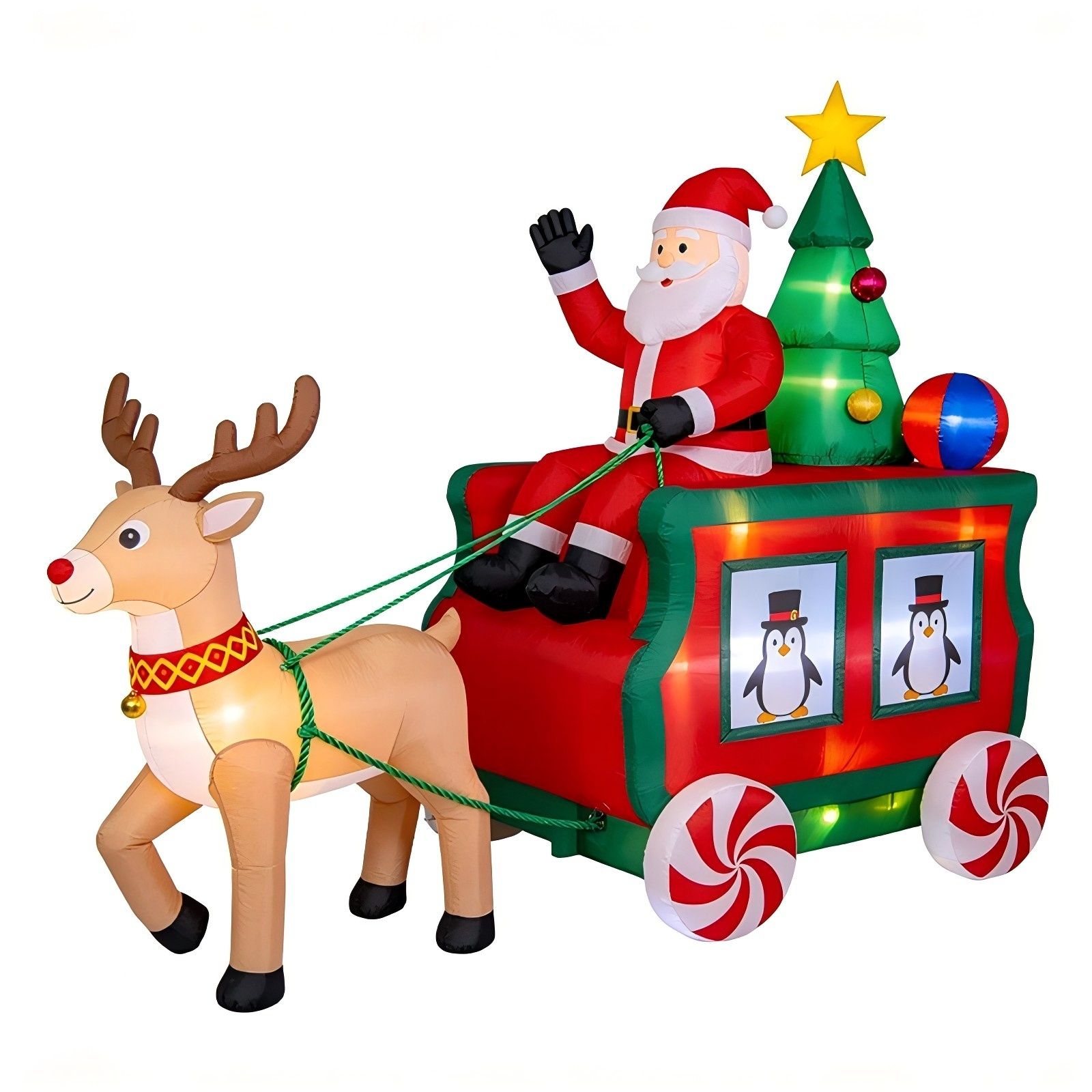 Christmas Inflatable Sleigh: Glowing Reindeer, Santa & Tree with LED Lights
