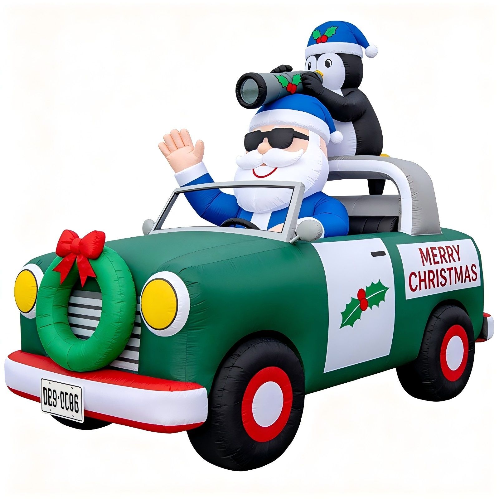 Christmas Inflatable Convertible: Cool Blue Santa & Penguin with Telescope