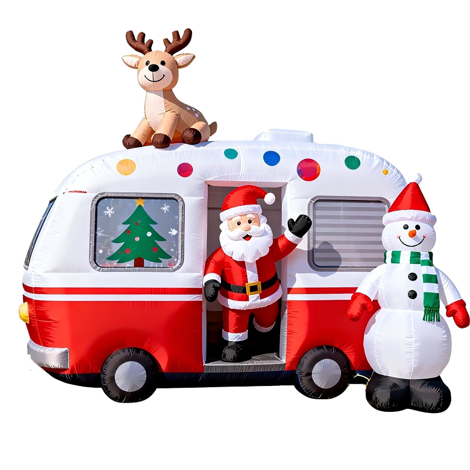 Christmas Inflatable RV Camper: Santa, Reindeer & Snowman with LED Lights