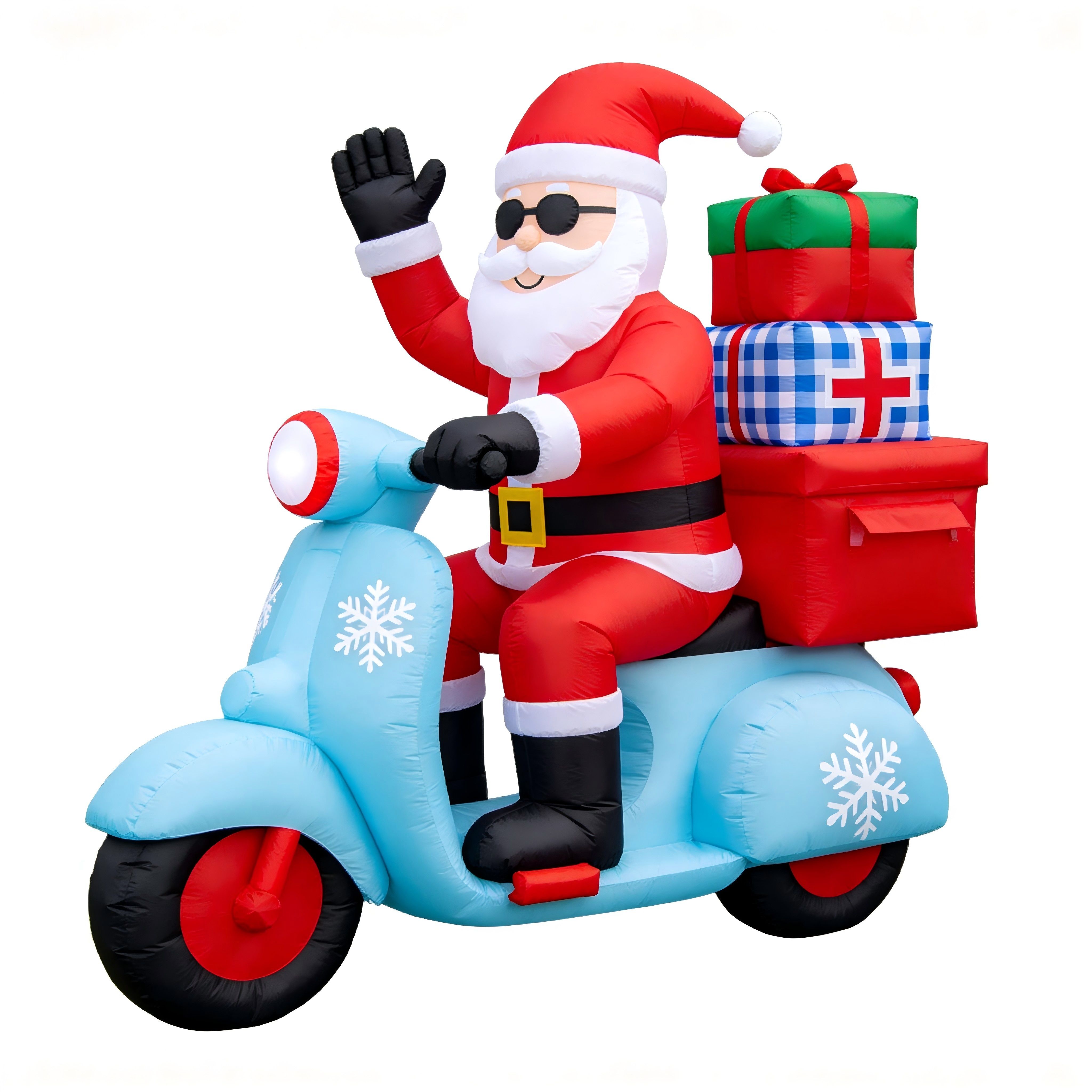 Christmas Inflatable Santa on Scooter: Cool Sunglasses & Gift Boxes with LED Lights