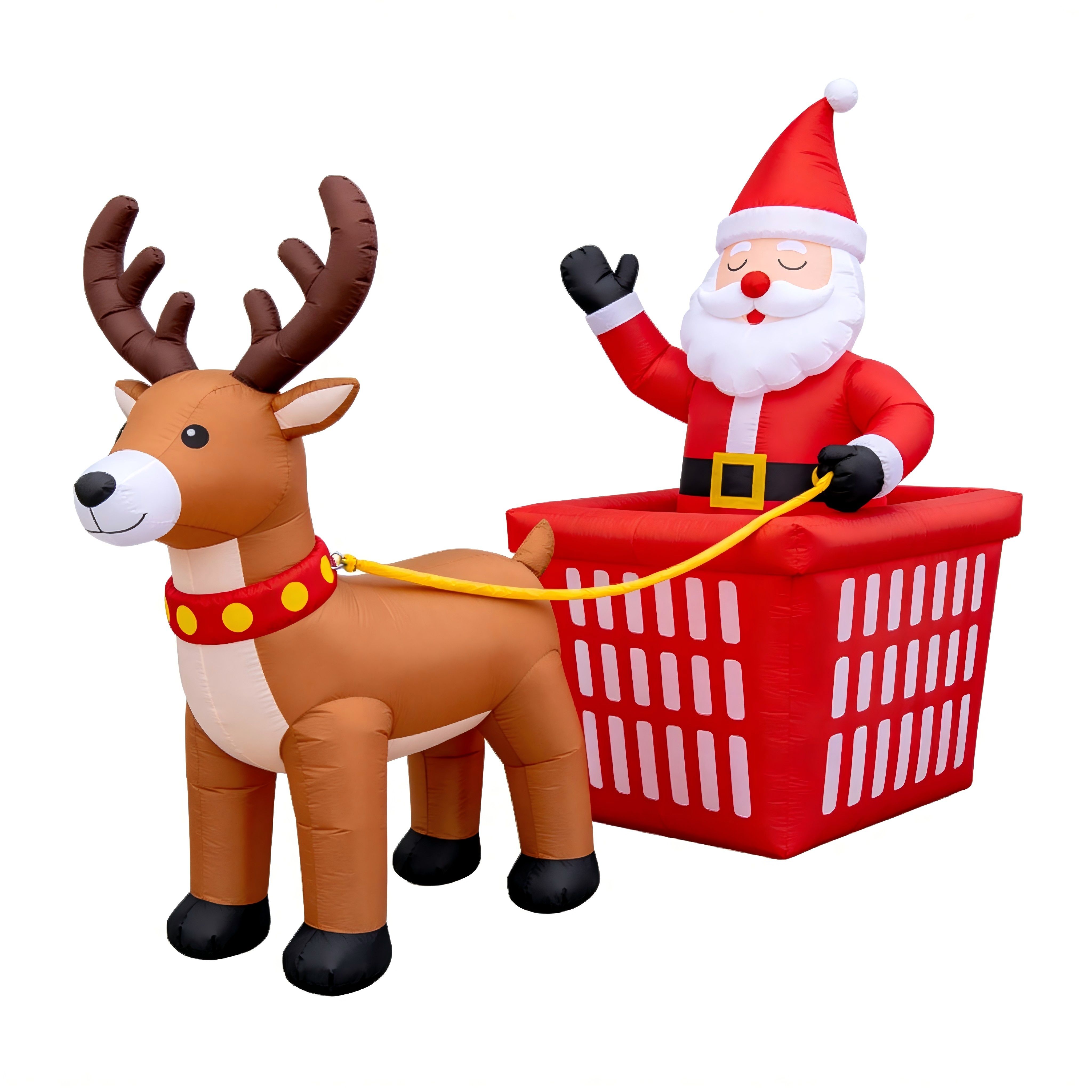 Christmas Inflatable Shopping Cart Sleigh: Santa & Reindeer with LED Lights
