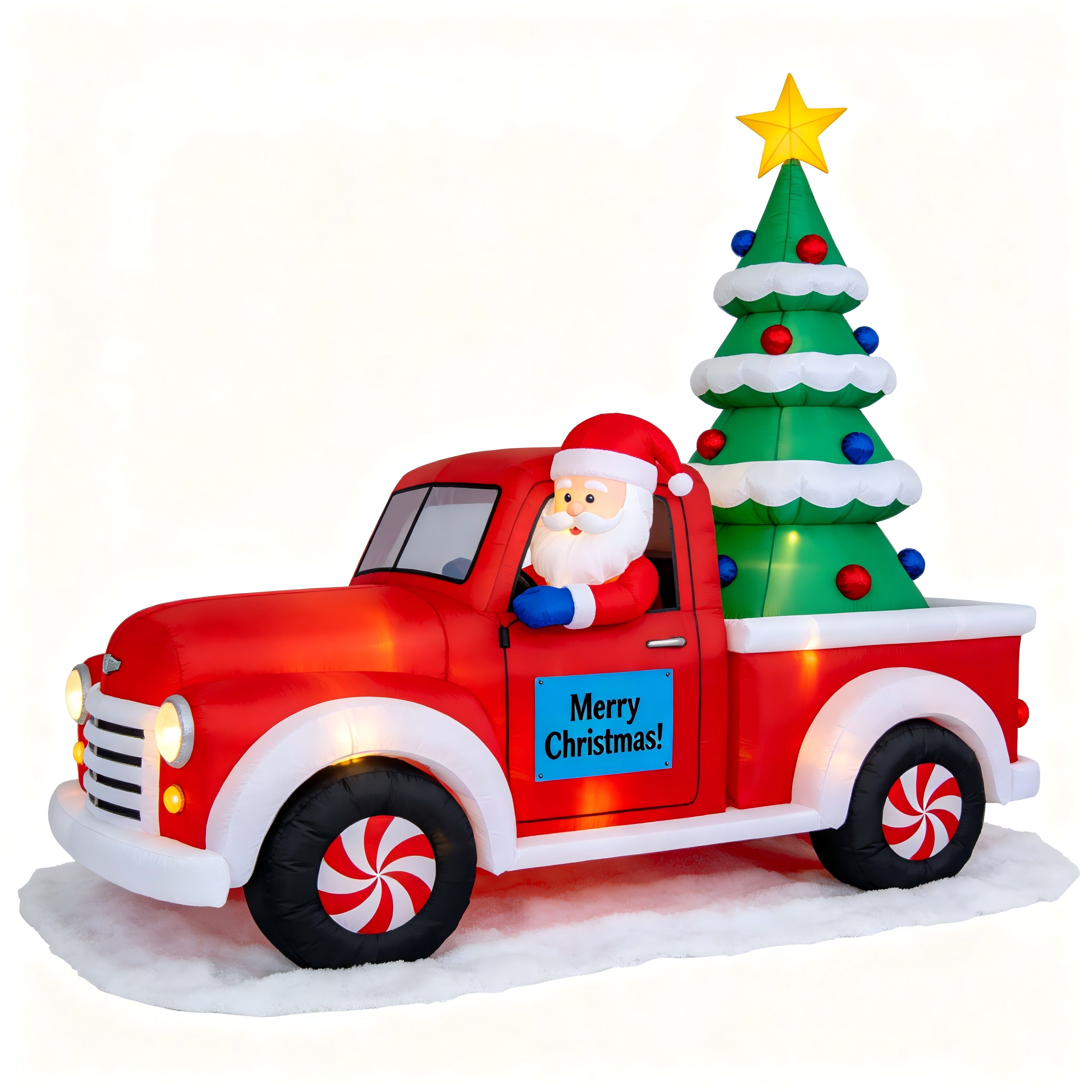 Christmas Inflatable Red Truck with Christmas Tree & LED Lights