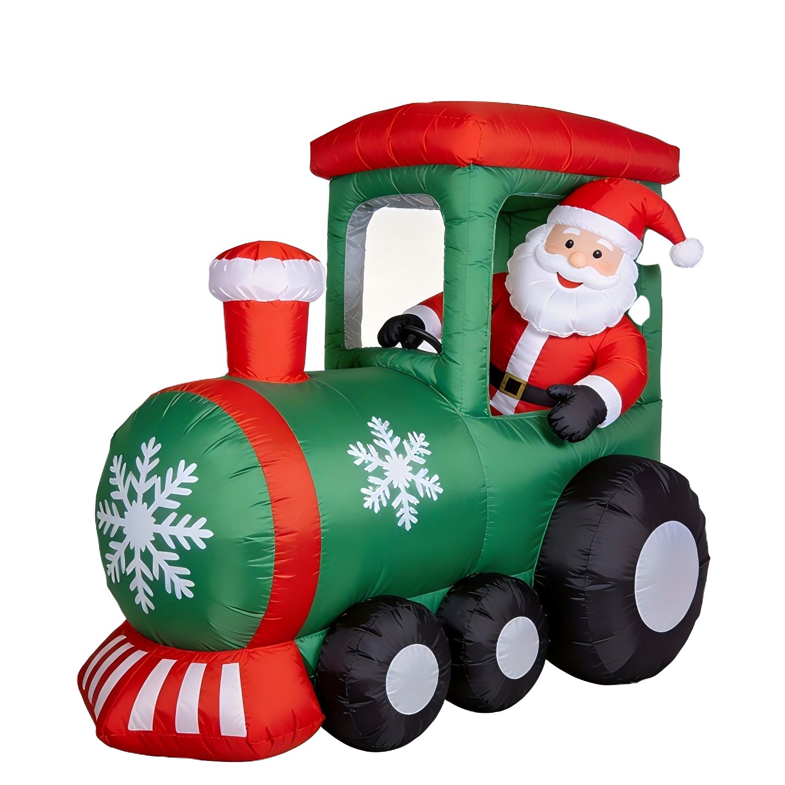 Christmas Inflatable Train with LED Lights: Santa Driving Snowflake Locomotive