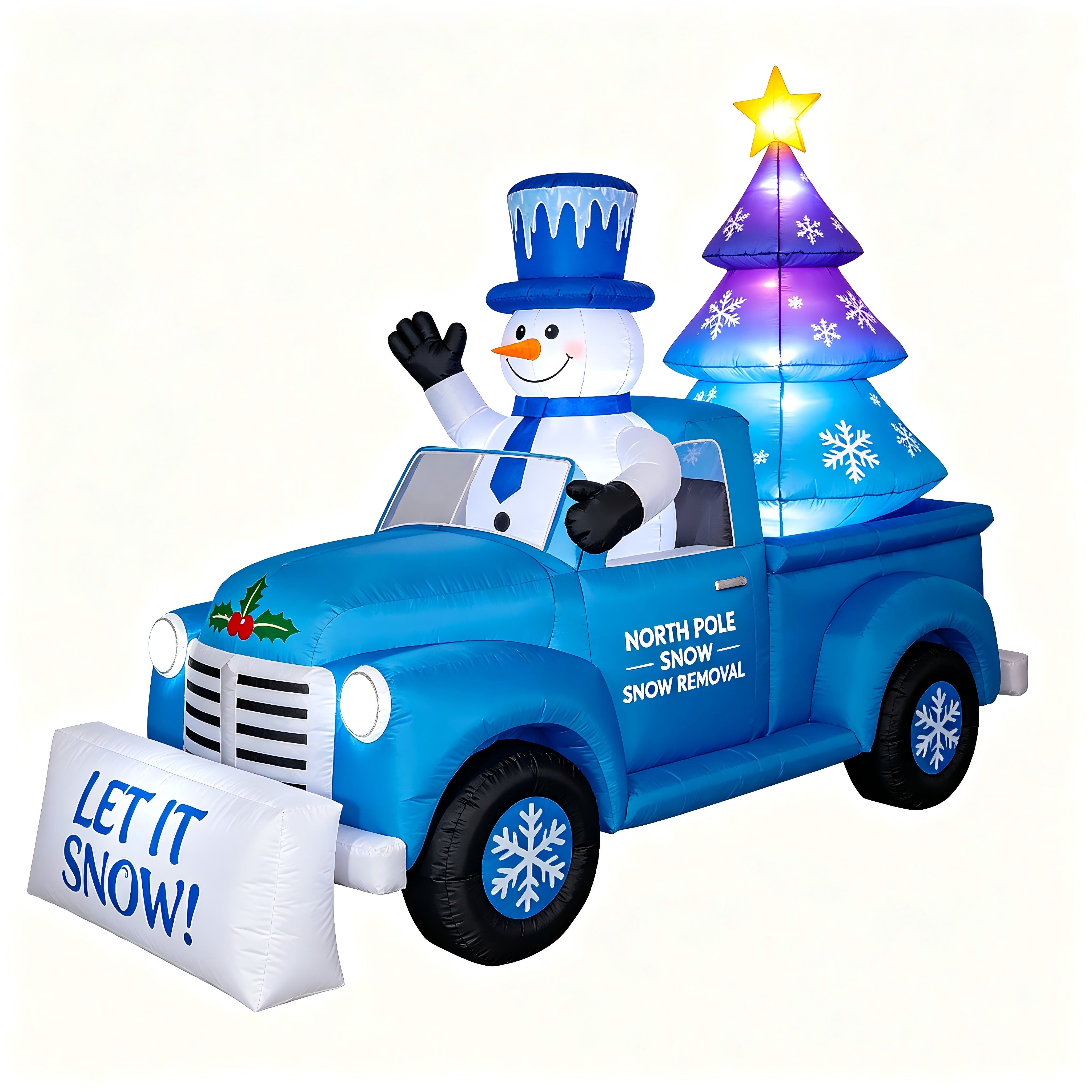 Christmas Inflatable Snow Plow Truck: Snowman & Glowing Tree (LED Lights)