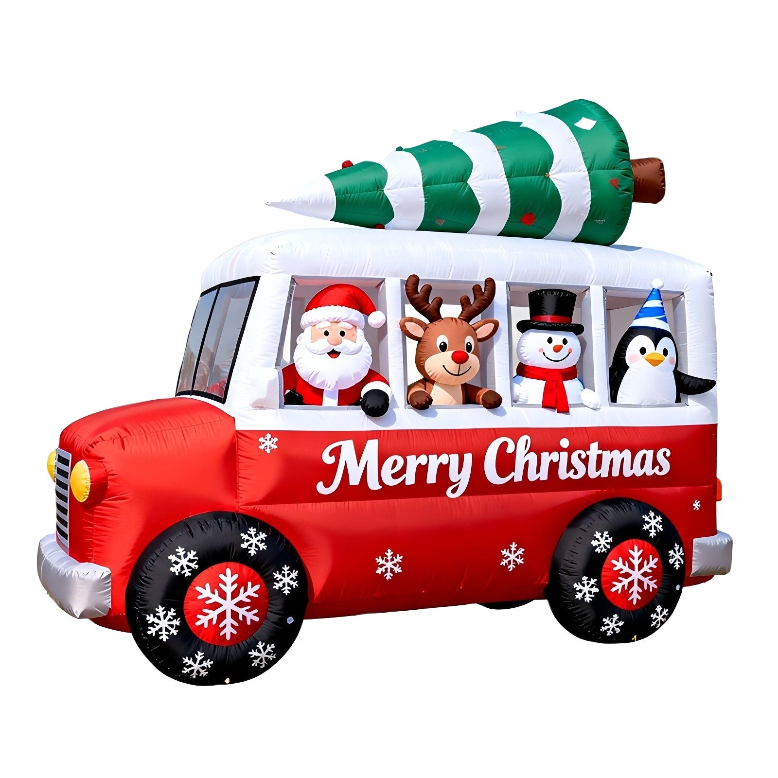 Christmas Inflatable RV Camper: Santa, Reindeer, Snowman & Penguin (LED Lights)