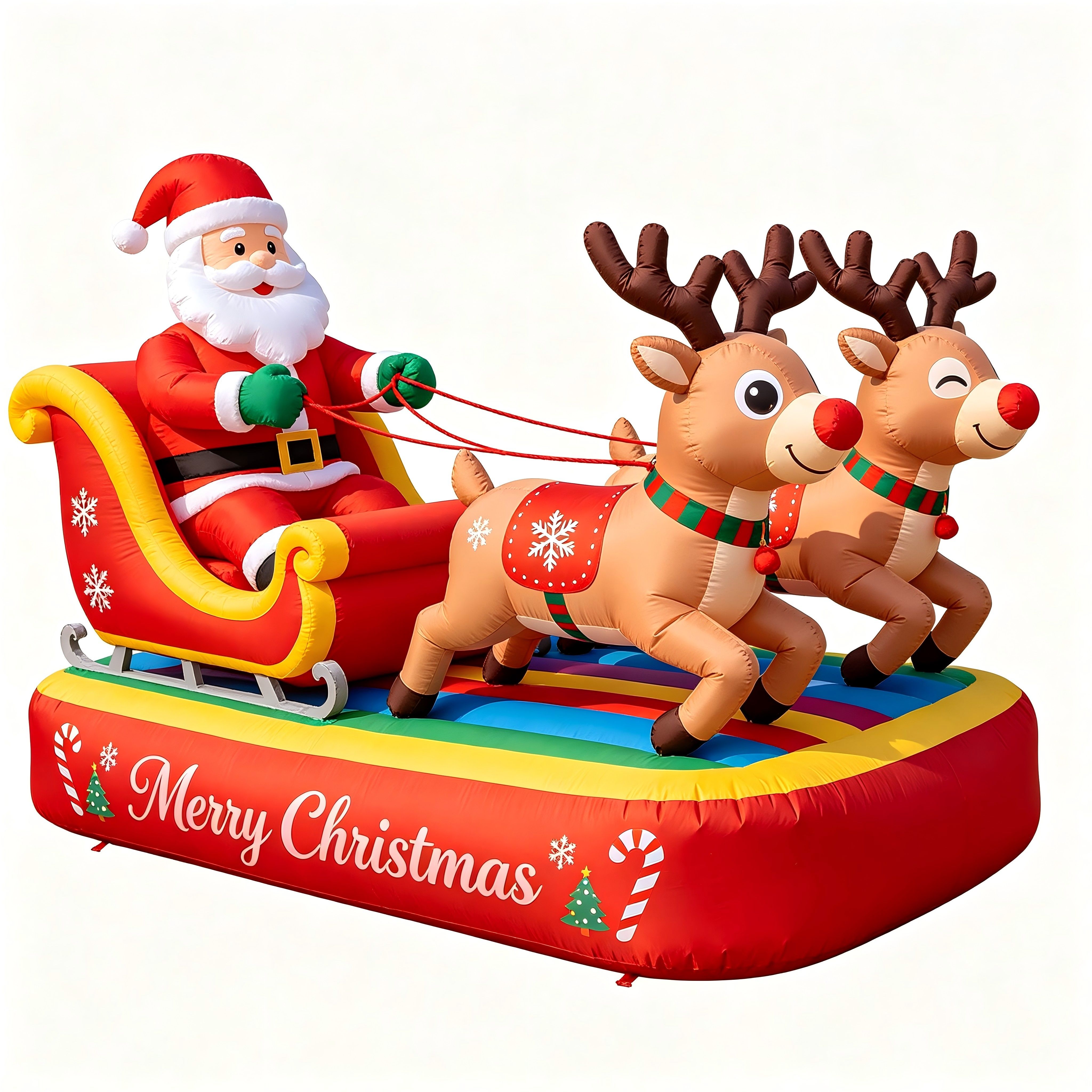Christmas Inflatable Sleigh Base: Santa & Two Reindeer with LED Lights