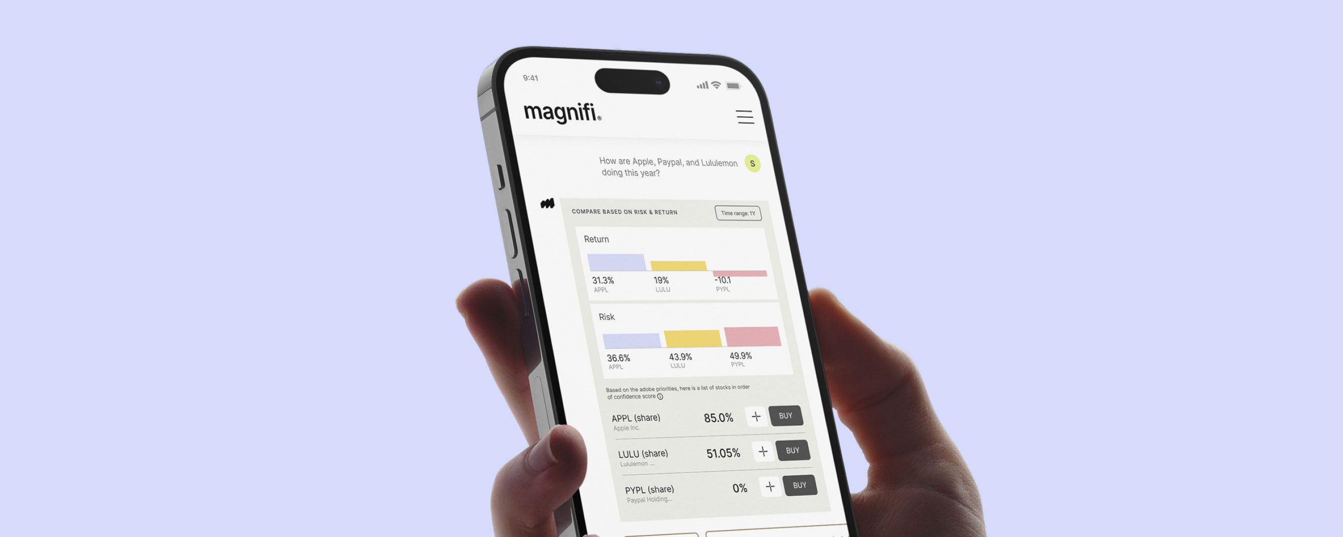 Magnifi app featuring comparison of investments