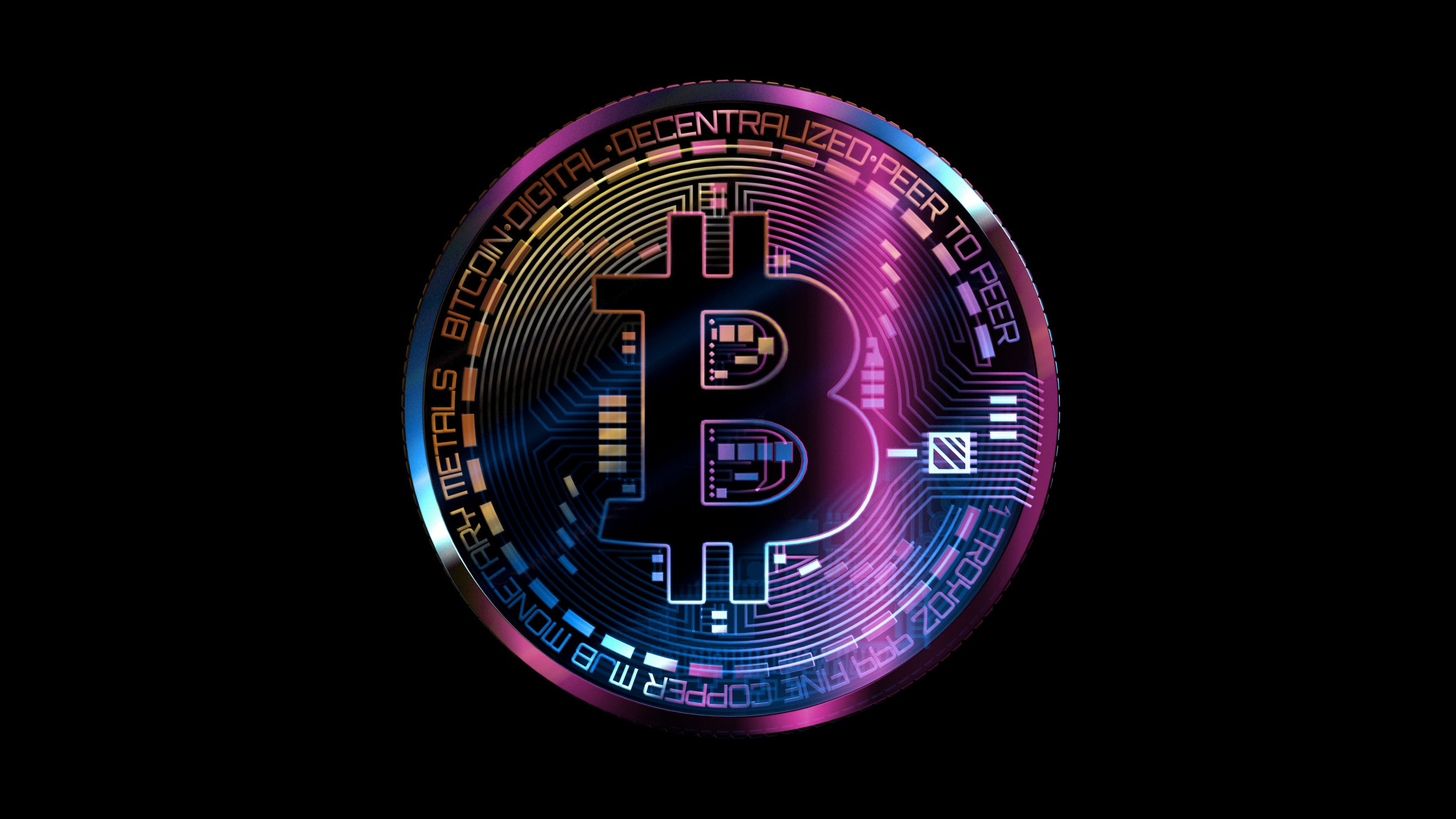 Bitcoin logo on an image of a digital coin. 