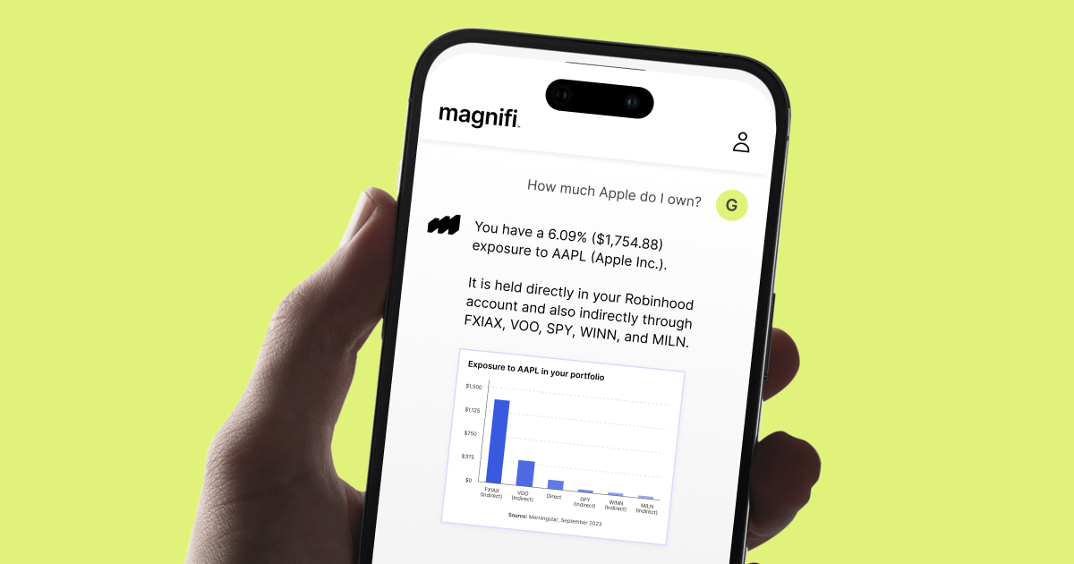 Magnifi app showing how much exposure an investor has to Apple (AAPL)