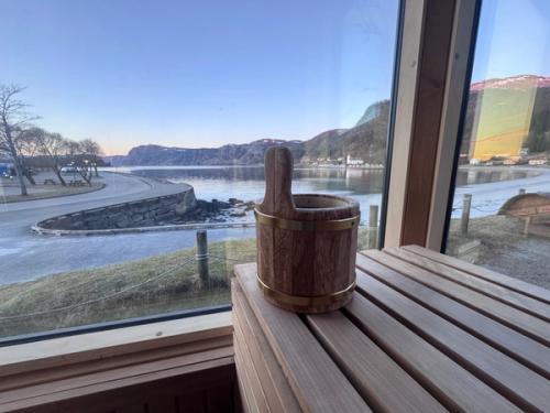 Utsikt ut fra badstuen mote fjorden