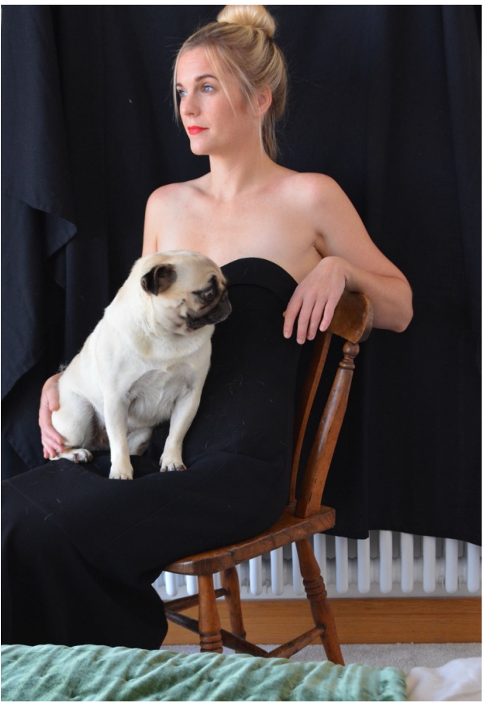 Portrait sitting reference — model with pug