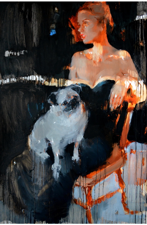 Finished portrait painting by Iryna Yermolova — model with pug