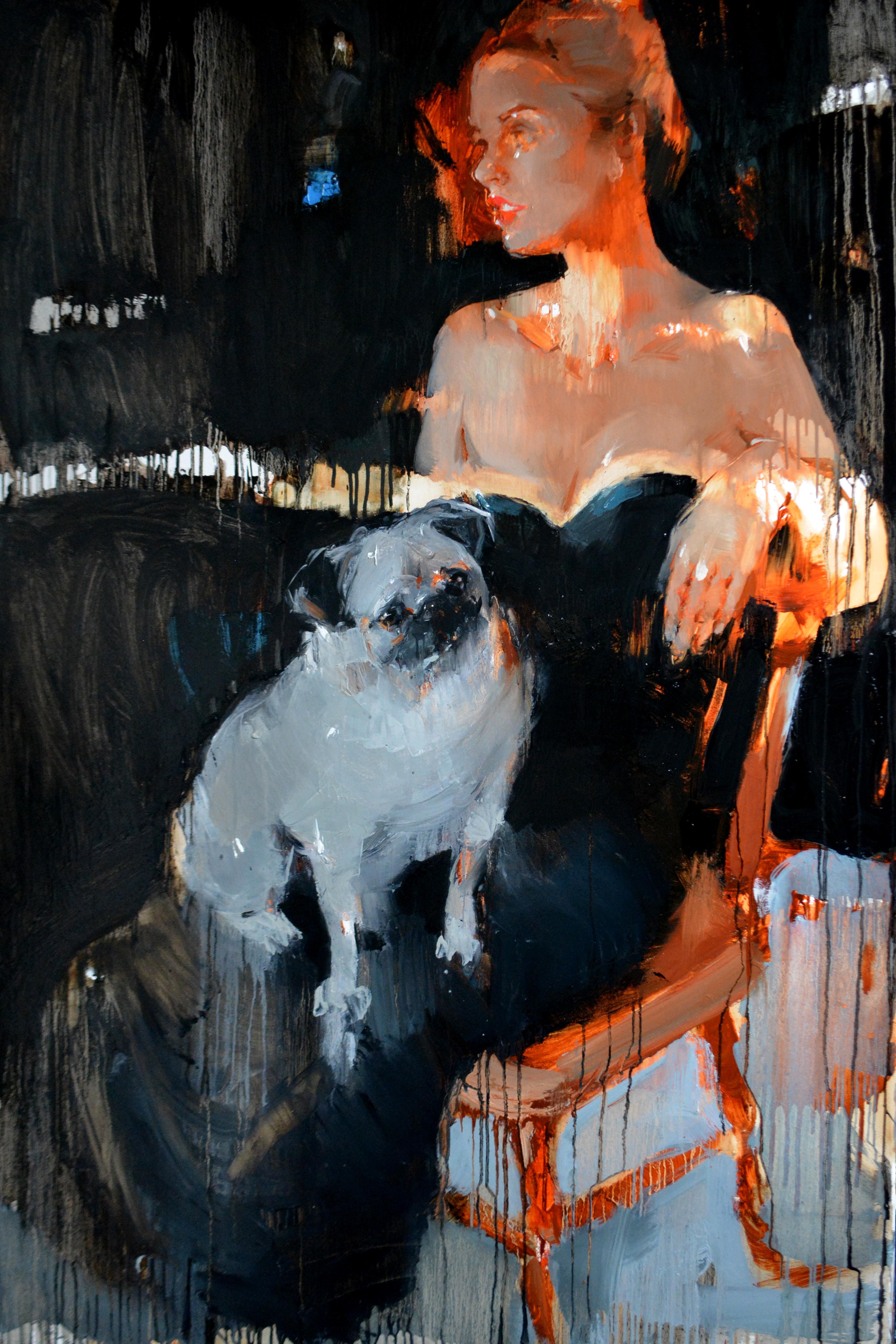 Contemporary impressionist painting from the Swimming Lessons series, showing children walking along a poolside in the light, painted with expressive brushstrokes and luminous blue and gold colours