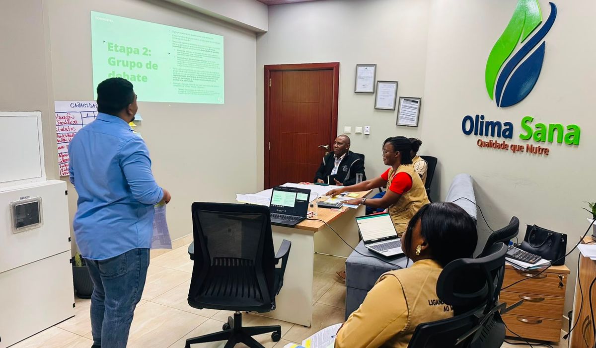 Sessão de formação em capacidade organizacional nos escritórios da Olima Sana