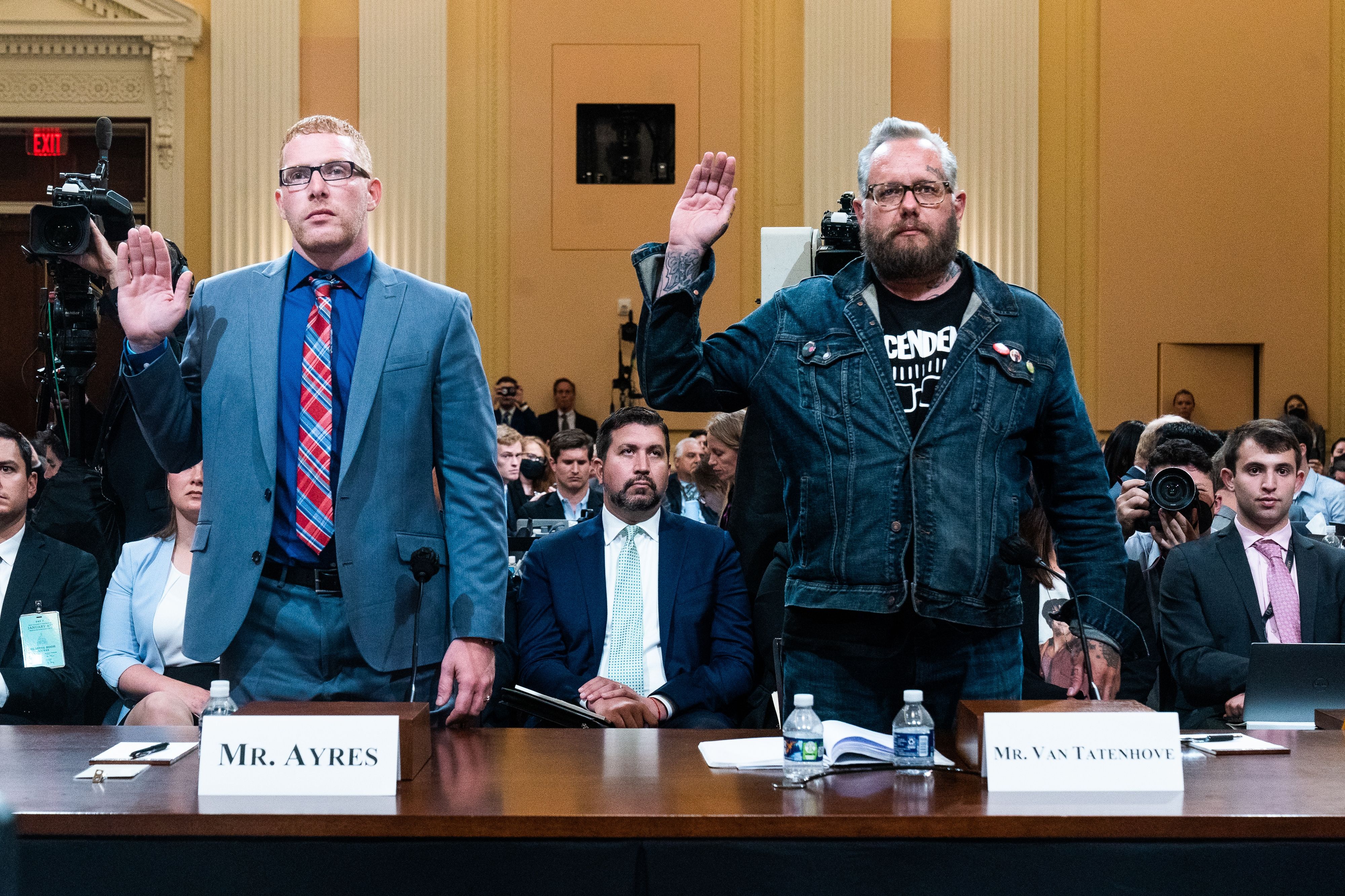 A photo of Jason Van Tatenhove testifying at the January 6th hearings.