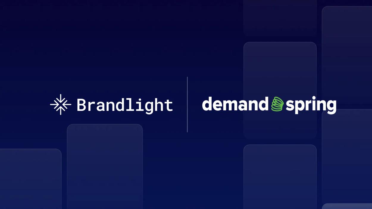 Brandlight and Demand Spring logos side by side on a dark navy background.