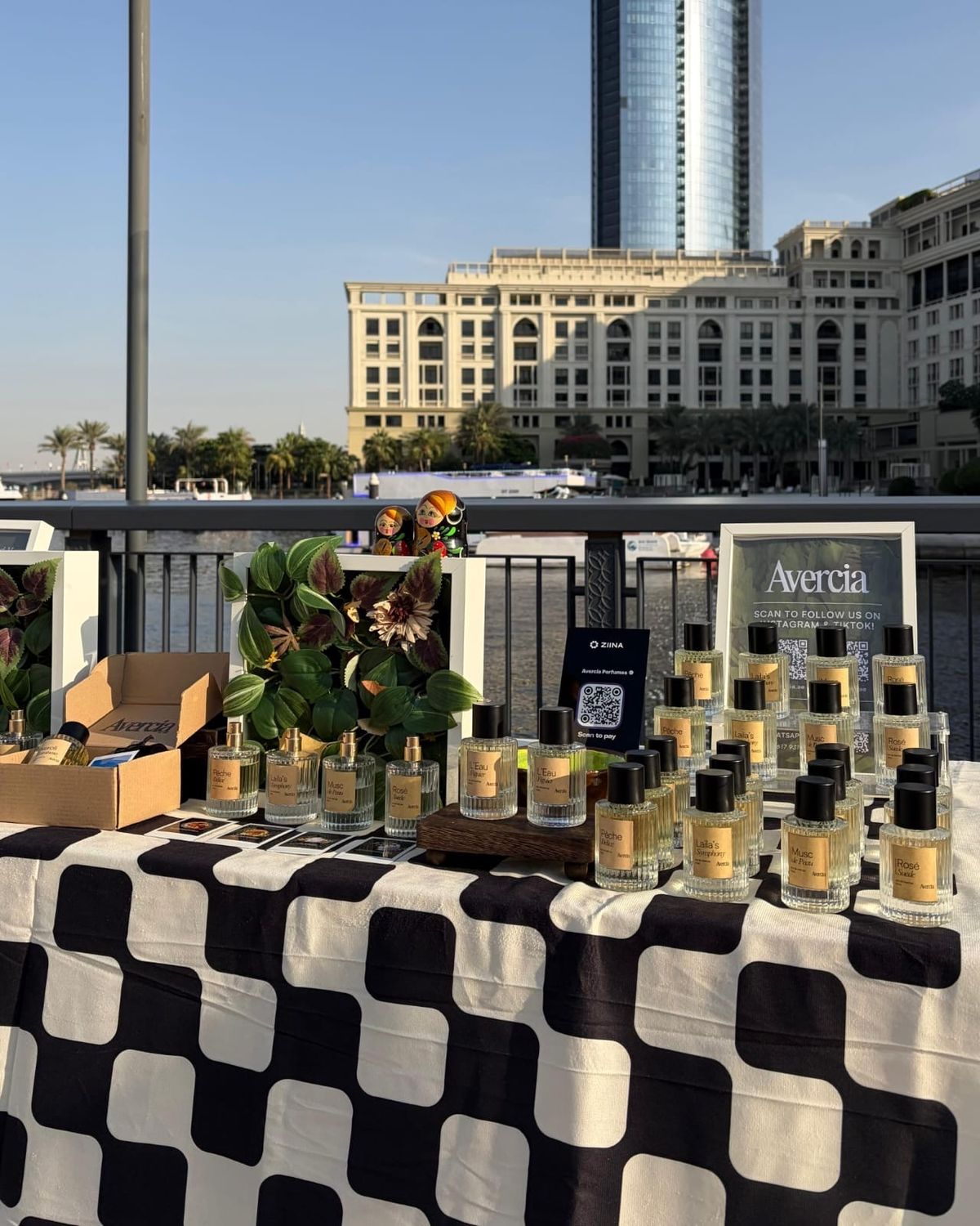 Avercia perfumes on display at an outdoor pop-up