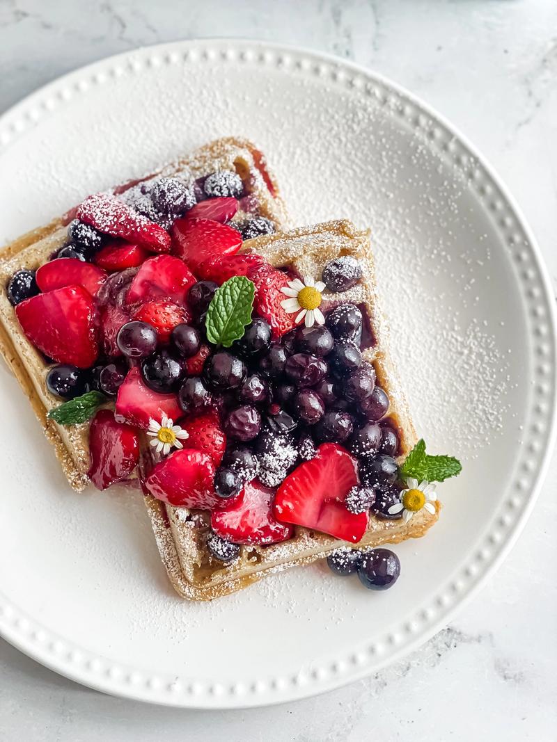 Gluten Free High Protein Waffles With Berry Compote
