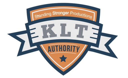 KLT Authority logo: a shield and banner reading KLT Authority, with Standing Stronger Productions across the top