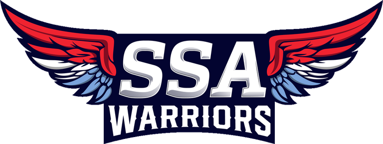 Standing Stronger Athletics logo: SSA Warriors on a navy shield with red, white and blue wings