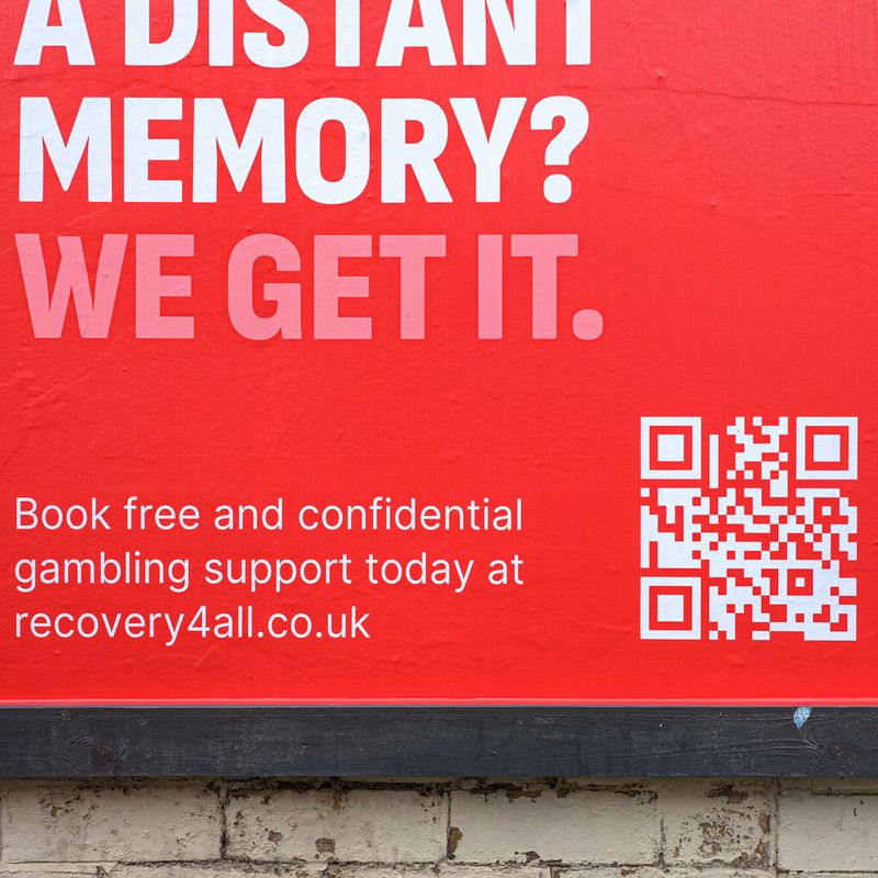 Awareness campaign billboard by Ara Recovery For All in Bristol and Cardiff, close up of the poster highlighting the messaging 'We get it' and the call to action to go to the website and the QR code