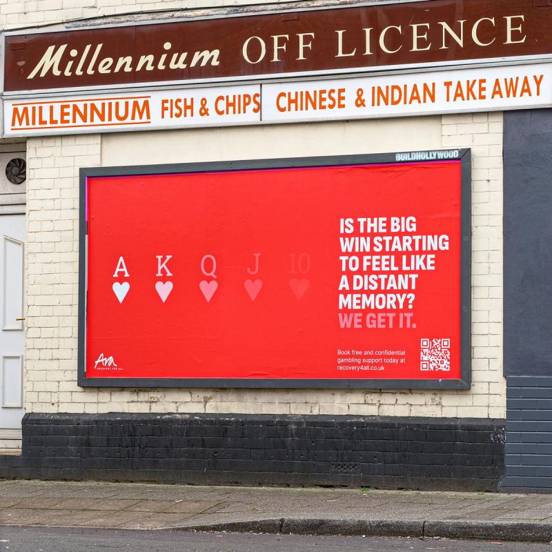 Awareness campaign billboard by Ara Recovery For All in Bristol and Cardiff, asking 'Is the big win starting to feel like a distant memory?