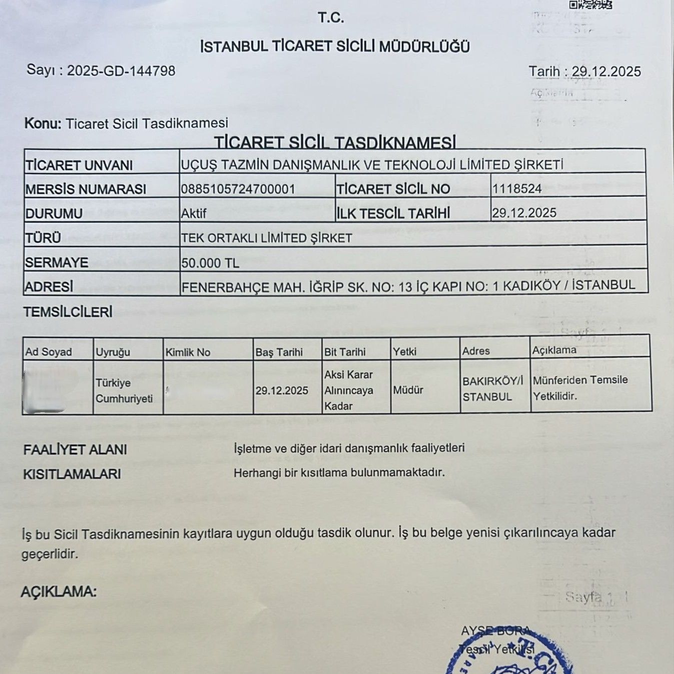 Ticaret Sicili Tasdiknamemiz