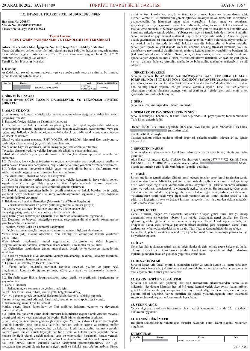 Ticaret Sicili kuruluş ilanımız