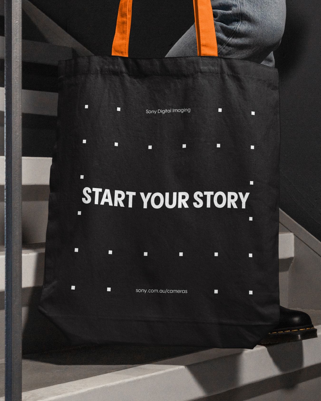 Tote Bag with the Start Your Story logo.