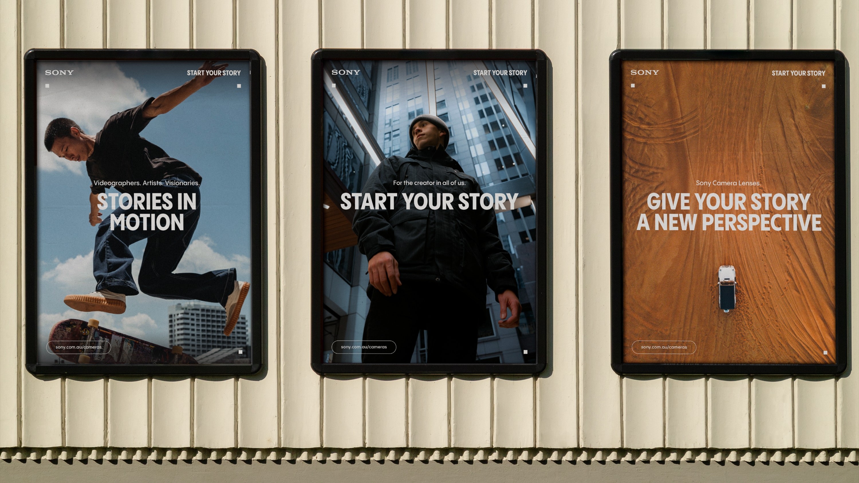 Branding in front of various photography.
