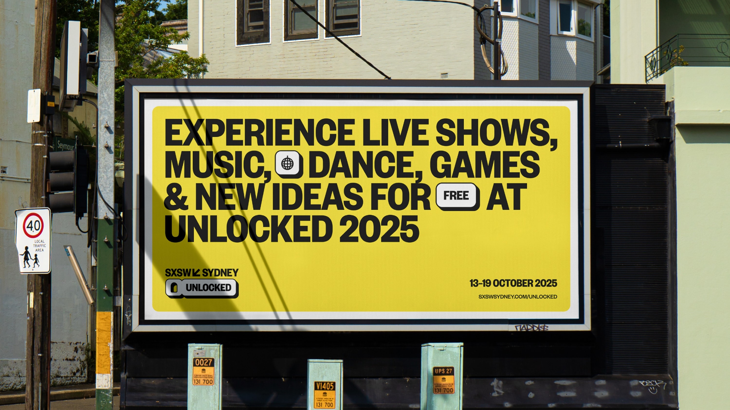 Billboard with tines and text describing offerings.