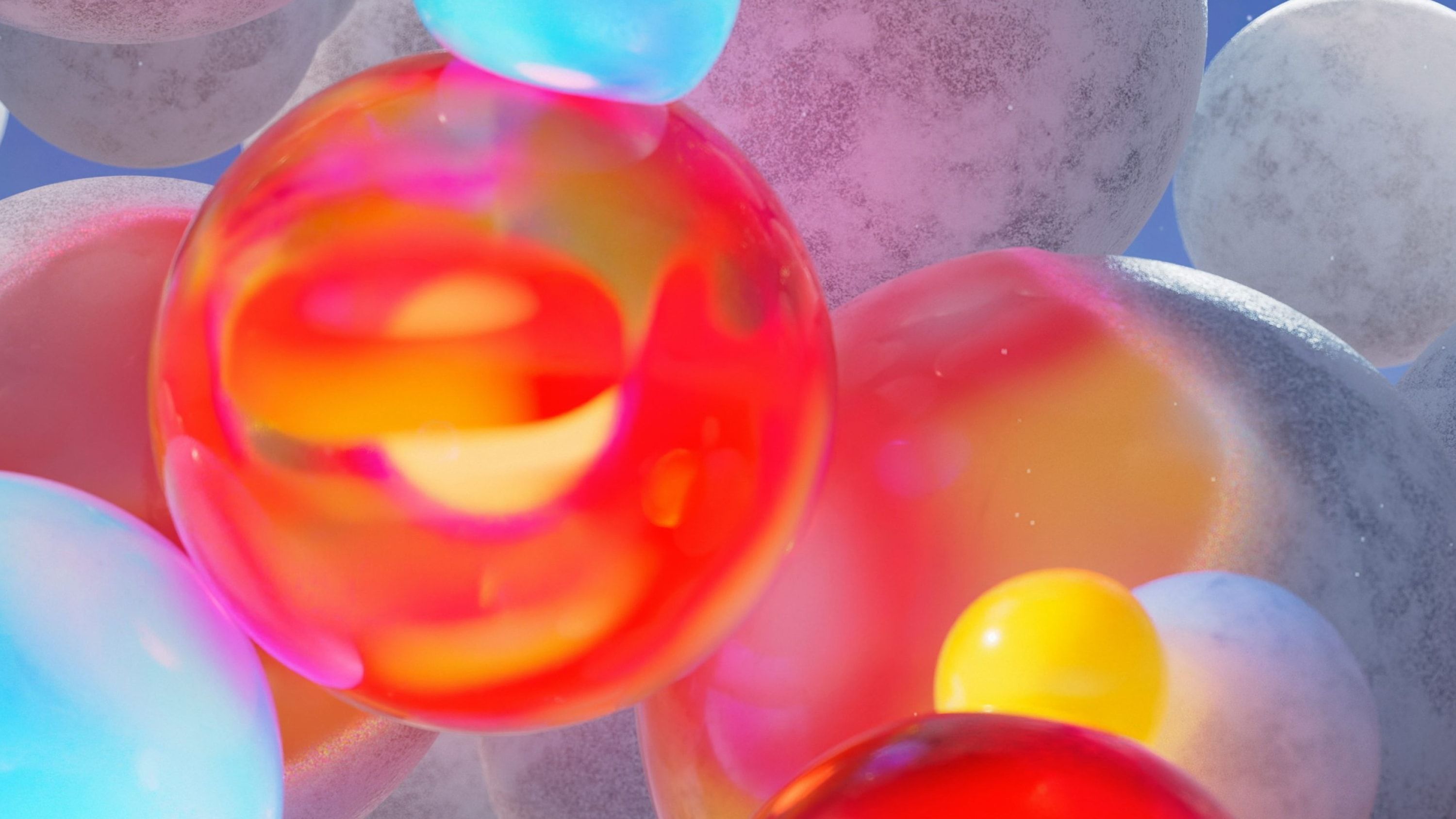 Close-up of coloured spheres.