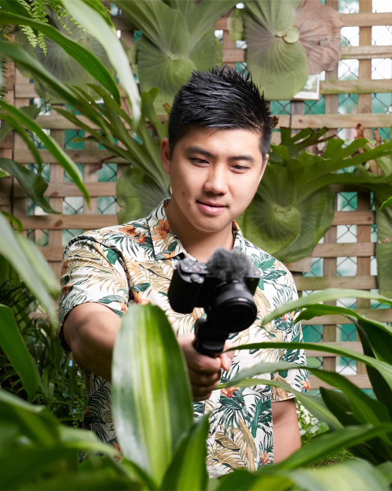 Talent vlogging plants.