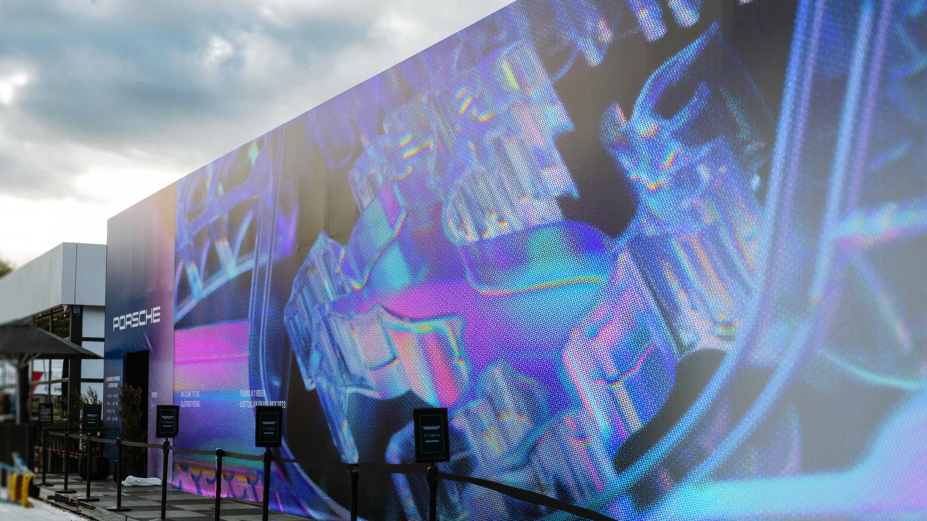 Pavilion exterior showcasing the logo graphic.