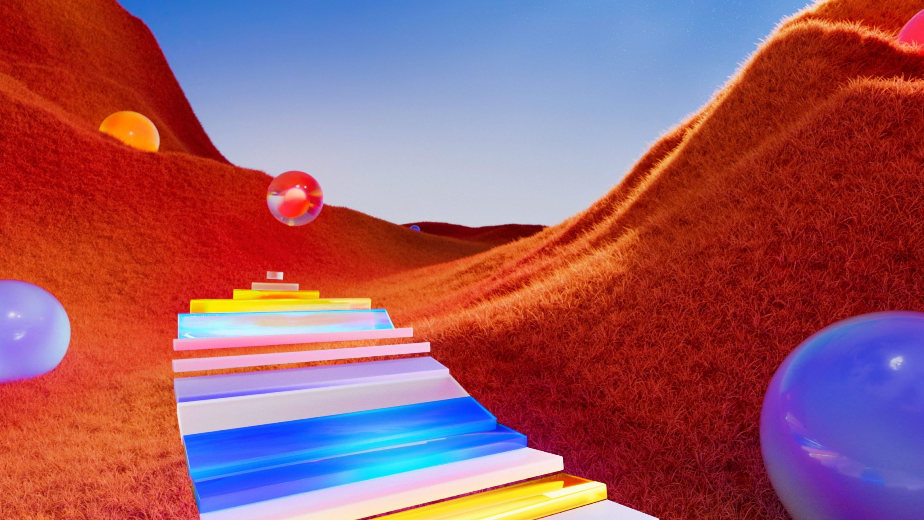 Colourful pathway appearing behind a sphere.