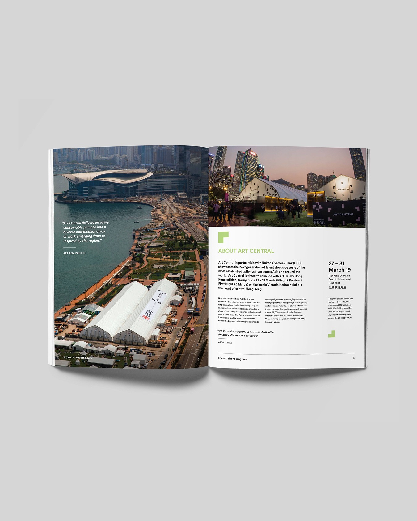 A magazine spread promoting Art Central 2019