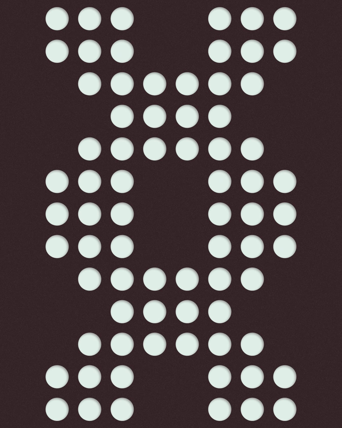 Symmetrical mint circle pattern narrowing at the centre on dark brown.