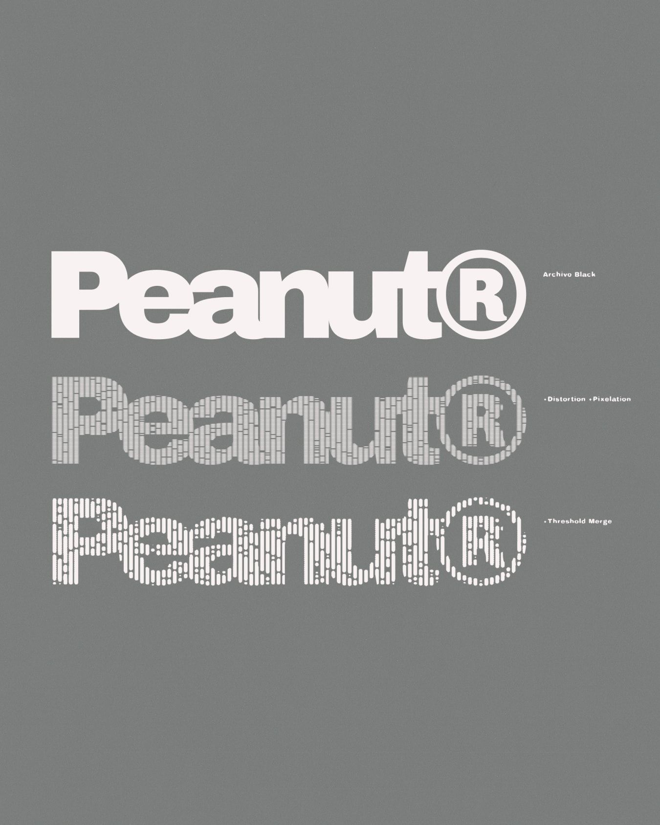 The word "Peanut" appears three stacked, each become more distorted.