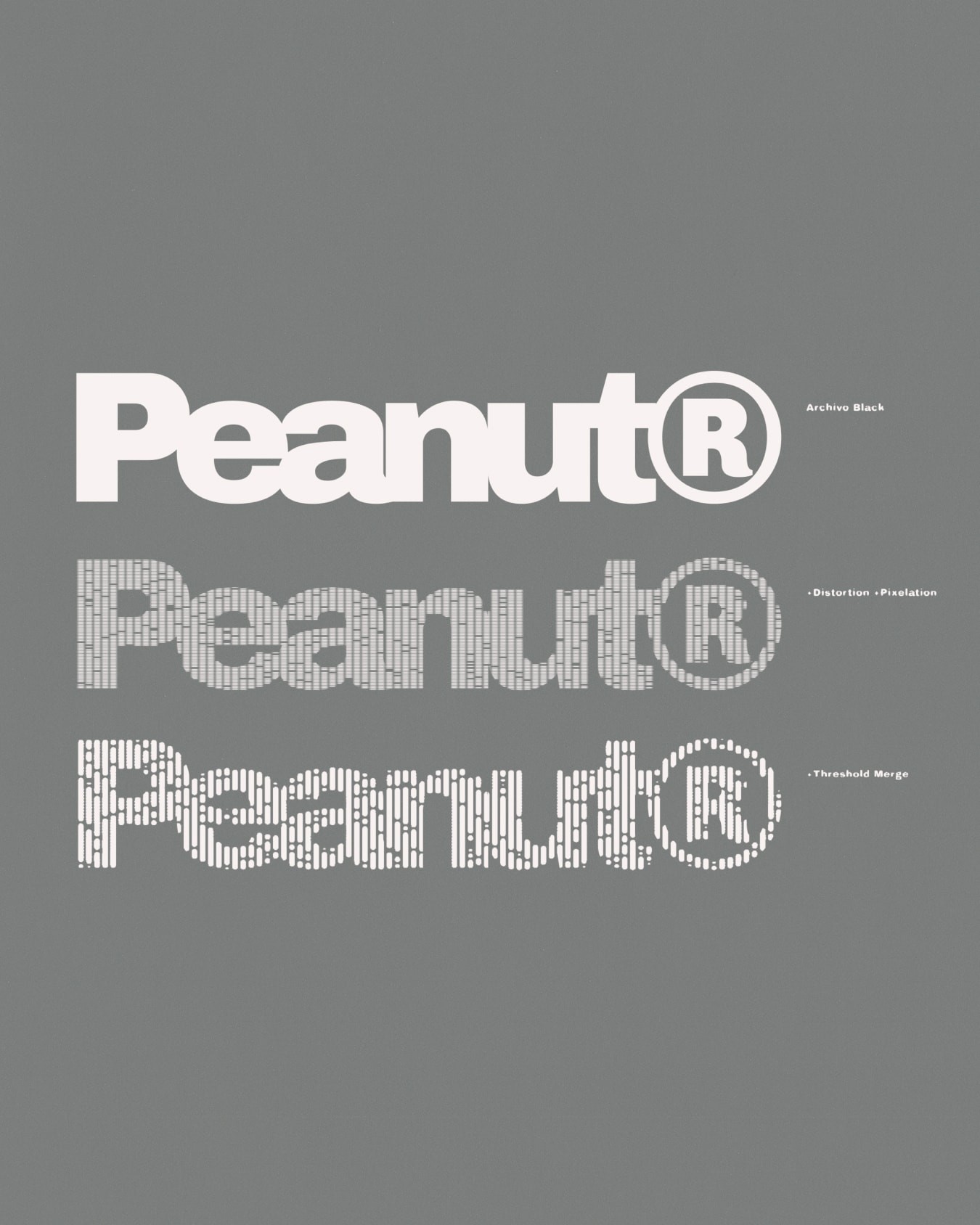 The word "Peanut" appears three stacked, each become more distorted.