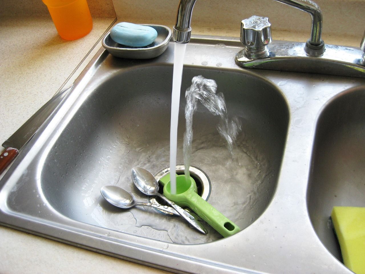 Stainless kitchen faucet and sink