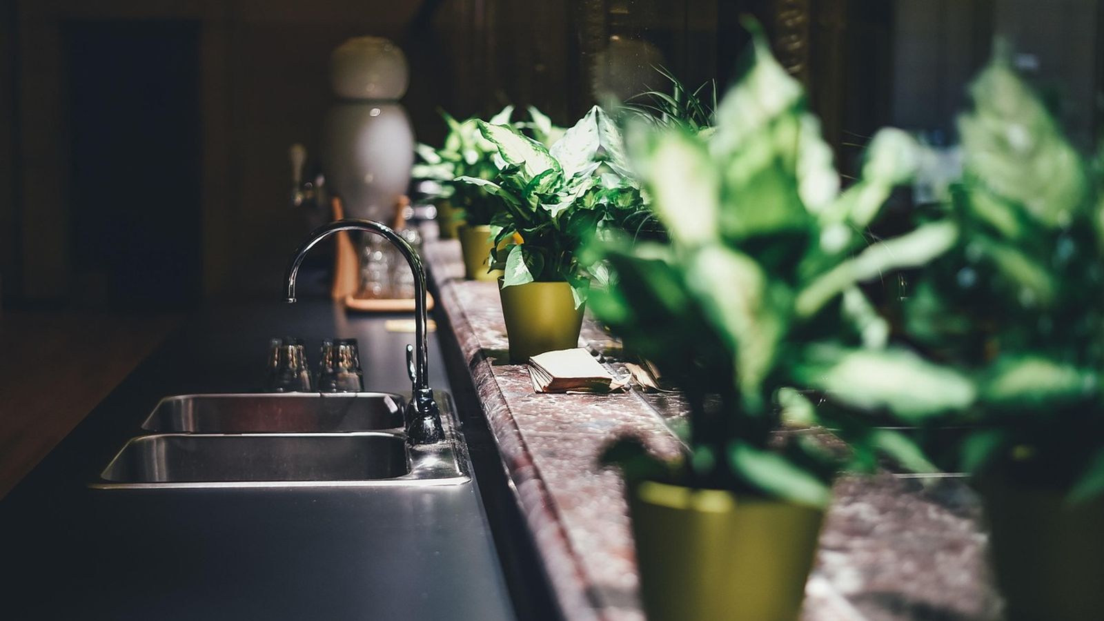 Kitchen sink and garbage-disposal area
