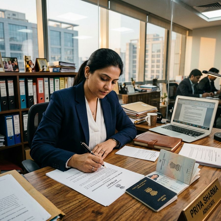 Indian lawyer in Noida drafting a legal Name Clarification Affidavit