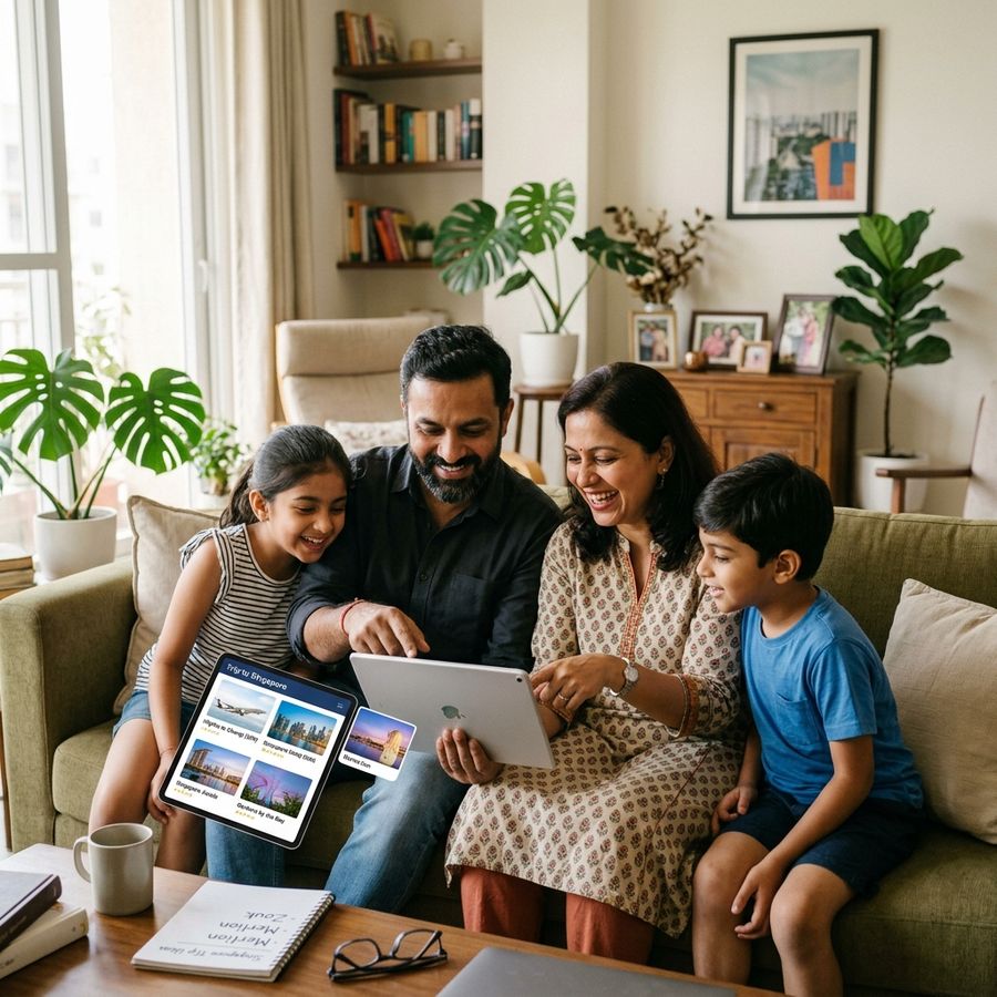 Indian family planning their trip and checking hotel booking options