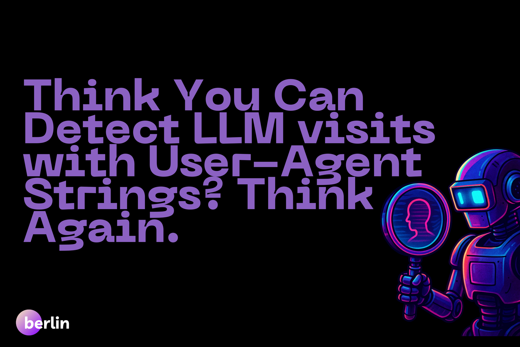 Illustration of an AI robot examining a website through a magnifying glass, observing only a reflected version to symbolize cached content access