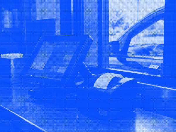 POS setup for a drive-thru: order point, kitchen, board and window