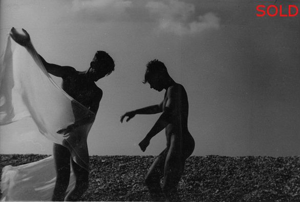 Two male figures in silhouette, one holding wet cloth [P43]