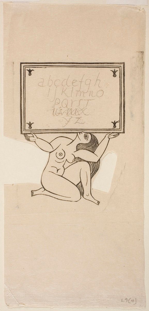 Naked Girl Supporting Cartouche (with pencil text)